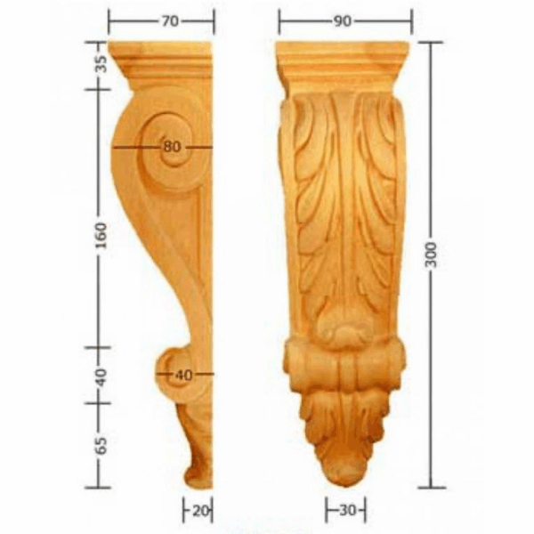 Capitello Legno Faggio w90xh300xd80  Pru