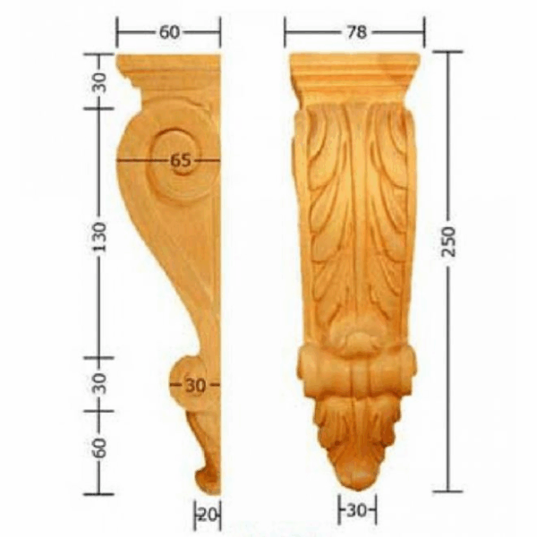 Capitello Legno Faggio w78xh250xd65  Pru