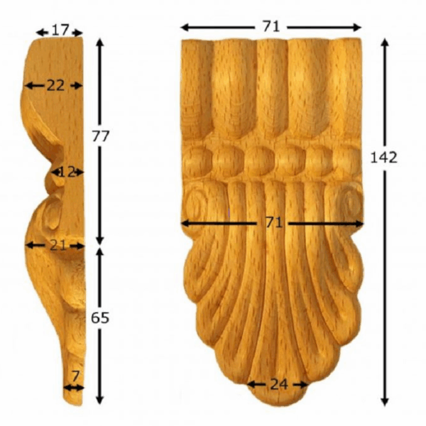 Capitello Legno Faggio w72xh143xd22  Pru