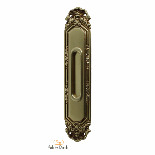 Maniglia Incasso Ovale Porta Scorrevole modello Ginevra mm.53x255h Senza Foro Chiave POV-Patinato Oro Vecchio | Salice Paolo