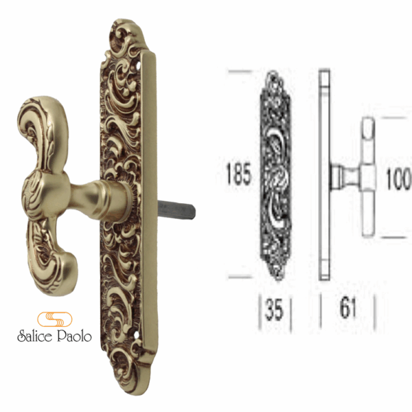 Maniglia per Finestra Cremonese Samarra Placca mm.185x35x61h Pov Gratz+7 | Salice Paolo