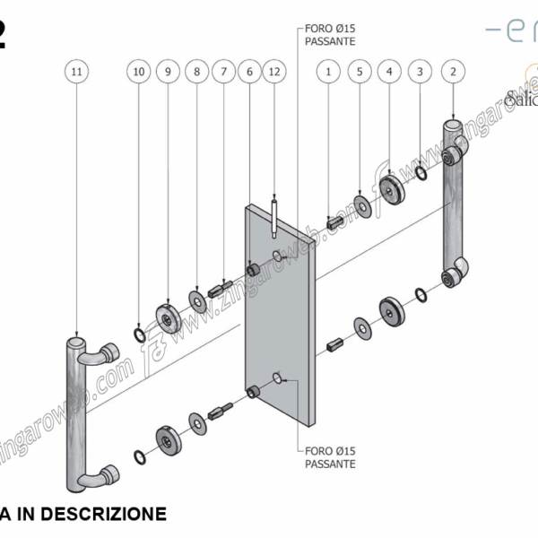 Montaggio Maniglione per Porta in Vetro M12 Passante Accoppiato con Rosetta | Salice Paolo
