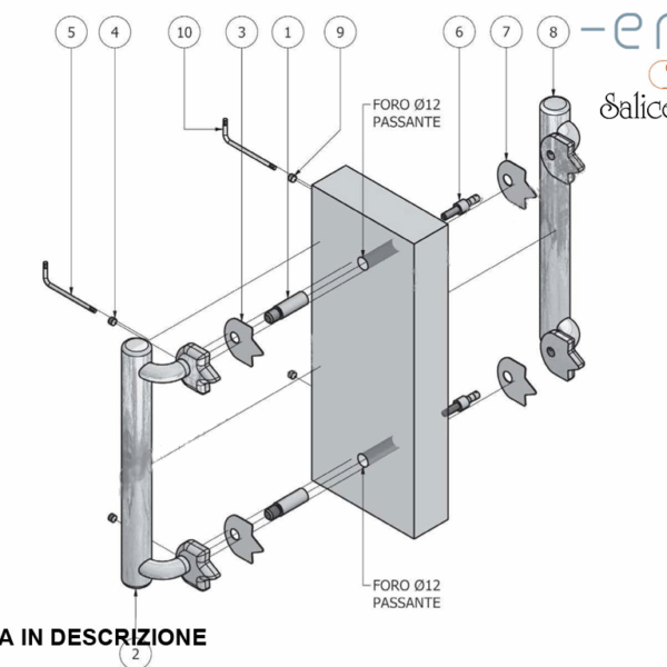 Montaggio Maniglione per Porta in Legno M7 Passante Accoppiato Senza Rosetta  | Salice Paolo