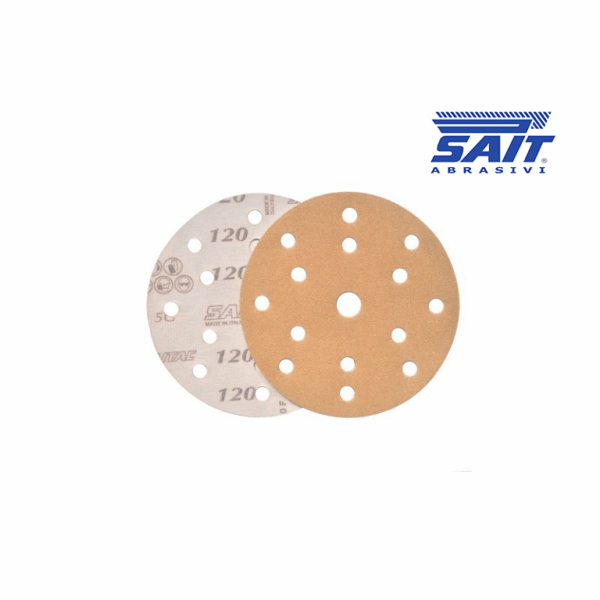 Disco Velcrato Abrasivo 15 Fori mm.150 Saitac VEL 5G pz.100 Grana P220 | Sait