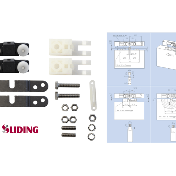 Sistema Scorrimento Porta Legno Carrelli Lince Con Piastre A.Z. Portata Kg.45 |  Sliding