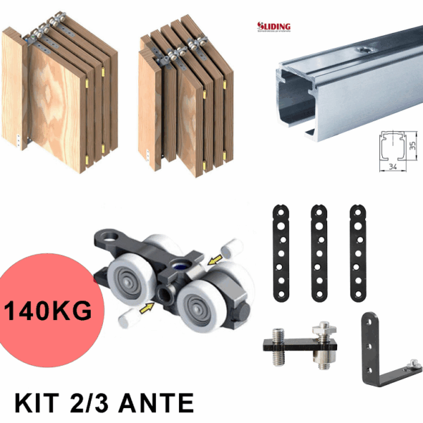Sistema Porta a Libro o Soffietto per 2/3 Ante Portata Massima 140kg con Binario varie lunghezze | Sliding