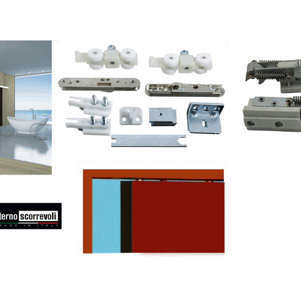 Sistema Porta Scorrevole Legno Modello Ecletica Staffa Automatica Ammortizzata Portata kg.80 | Terno Scorrevoli
