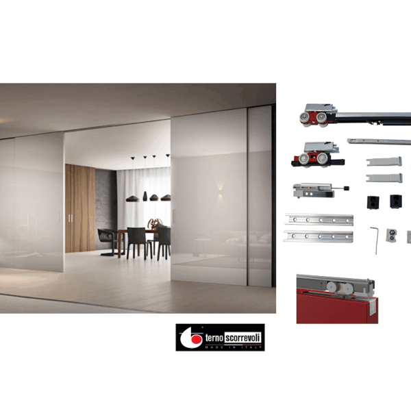 Sistema Porta Scorrevole Legno Modello Fluid Evolution Staffa Classica Ammortizzata Olio Portata kg.80 |  Terno Scorrevoli