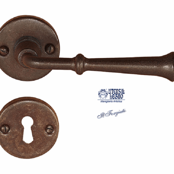 Maniglia FM316 Rosetta Tonda d.50x5h+Molle Bocchetta Foro Chiave Forgiato Ruggine | Utensil Legno