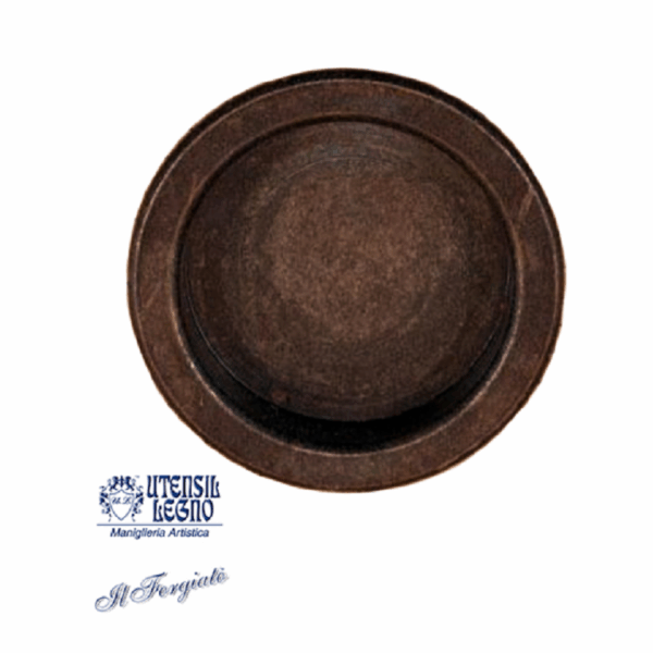 Maniglia Incasso Tonda Porta Scorrevole modello FM360 d.60/48 Senza Foro Chiave Forgiato Ruggine | Utensil Legno