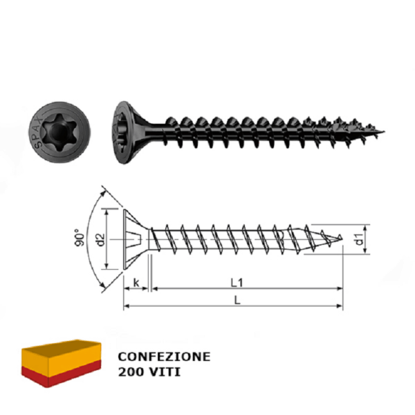 Vite Legno TSP Speedy TX20 Zincato Nero pz.200 mm.4,0x40 | SPAX