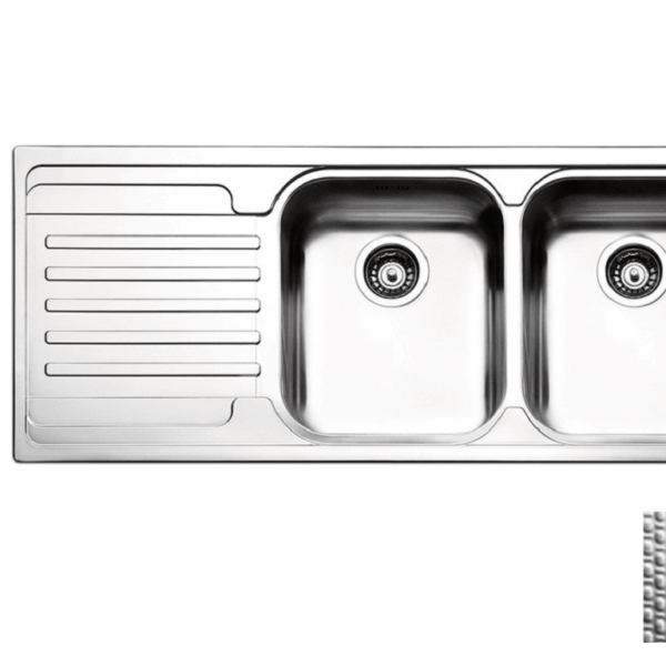 Lavello serie Venezia cm.116x50 due vasche e gocciolatoio Acciaio inox antigraffio | Apell