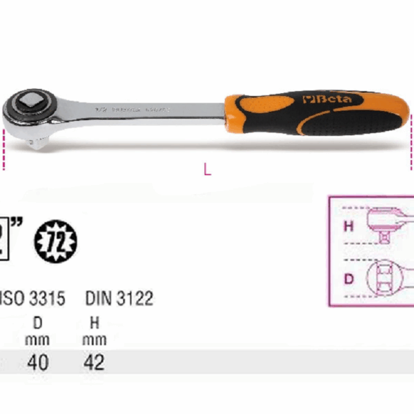 Cricchetto Reversibile Mod.920/50 Semplice 72 Denti 1/2 mm.275  Beta