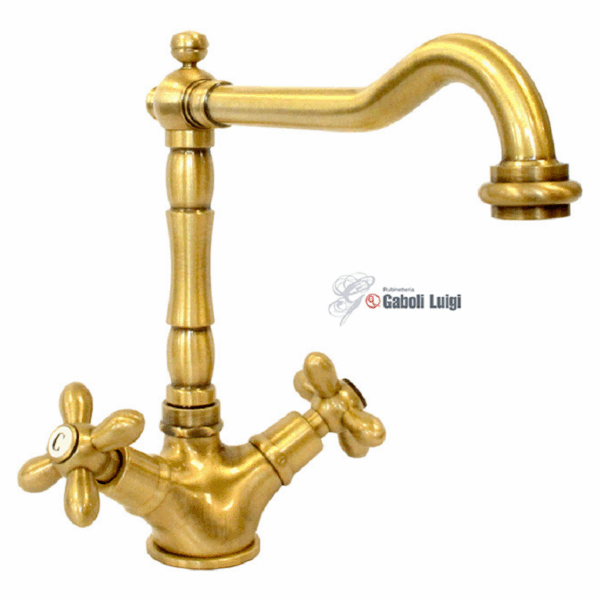 Miscelatore Lavello Monoforo Modello Duetto Canna Alta a Croce Bronzo  Gaboli Luigi