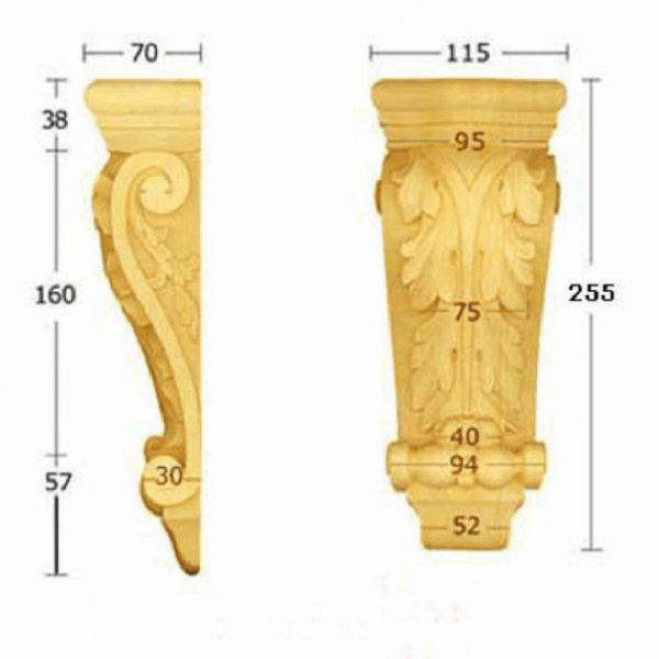 Capitello Legno Faggio w115xh255xd70  Pru