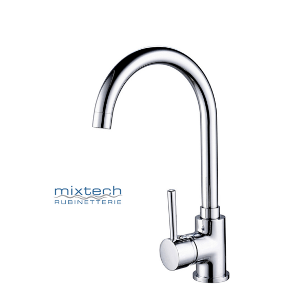 Miscelatore Lavello Monoforo Modello Tonda Canna Alta Cromato  Mixtech