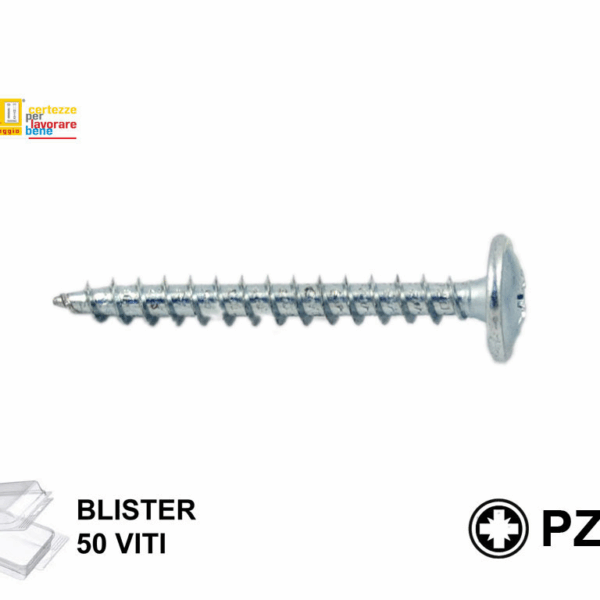 Vite Truciolare TC Falsa Rondella Zincata PZ2 in Blister da Pezzi 50 mm.3,5x30 | Tecfi