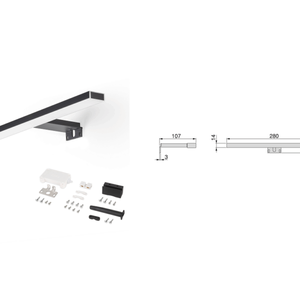 Lampada Led Leo Ip44 W6 Lm457 mm.280x29x107h K5700 Attacco Multigancio Nero  Emuca