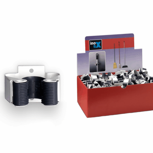 Appendino per Scopa Metallo con Fori Viti+Adesivo mm.34x52x42 Bianco   Inofix