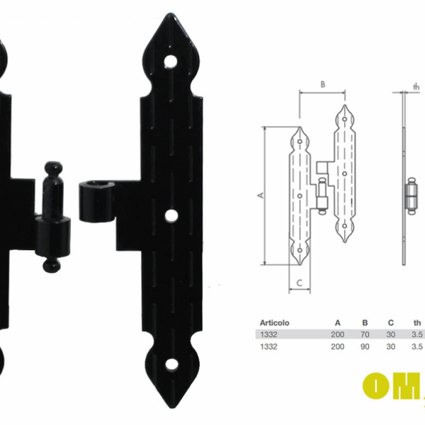 BANDELLA DOPPIA T SFILABILE modello CUORE  mm.200x30 VN-NERO Mano Destro-Sinistro  |   OMAD