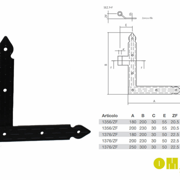SQUADRO ZANCATA FILO mod.CUORE mm.18x20x30x20,5h d.10 VN-NERO DX-SX prodotto da OMAD