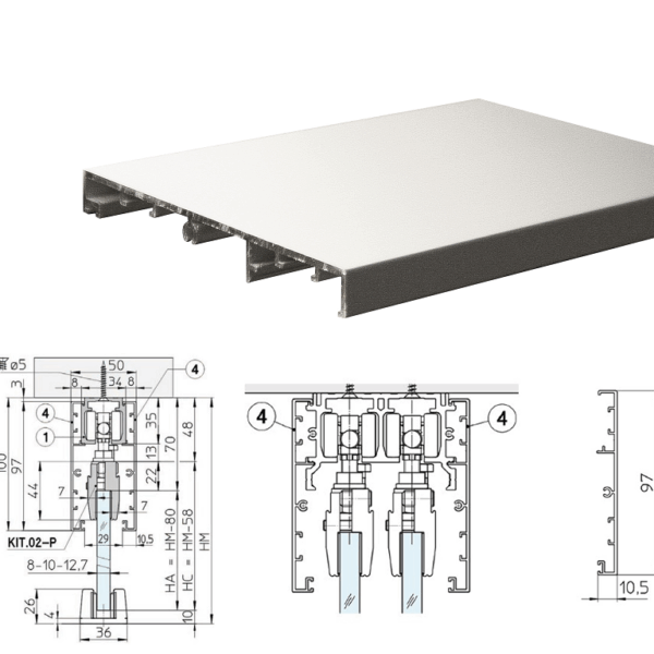 Profilo Copertura Vetro Per Pinza Mini H97 Alluminio Ossidato Argento varie lunghezze  Sliding