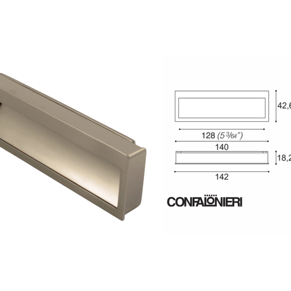 MANIGLIA DA INCASSO INTERRASSE 128 RETTANGOLARE DA 142x45 mm. prodotta da  CONFALONIERI