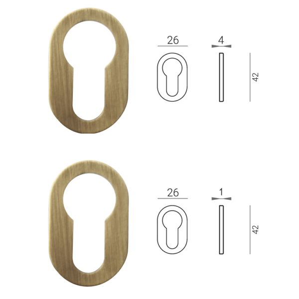Bocchetta Ovale Slim Foro Yale per Cilindro Europeo Collezione Nuda pz.2 mm.42x26x1h varie finiture | Verum Italy