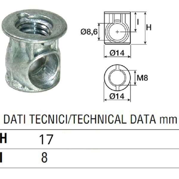 Barilotto Con Bordo Zincato d.14 Altezza 17mm per Astina d.8 Filettato MA8