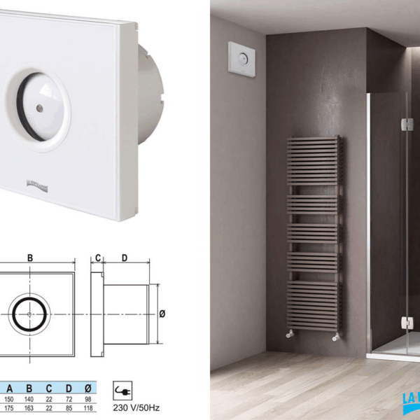 ASPIRATORE ELETTRICO ELICOIDALE GIOTTO 15W DA 150x140x97 mm. VARIE FINITURE | LA VENTILAZIONE