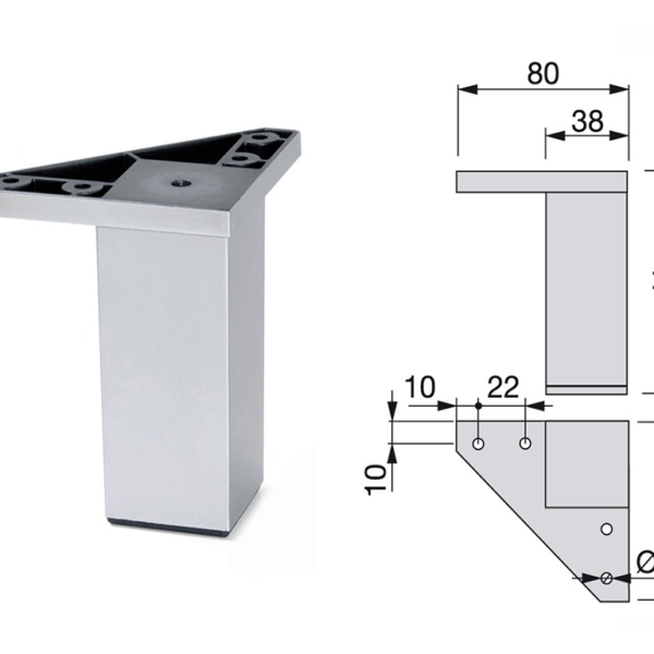 Piedino Abs Quadro d.38x38 Alumix Cromato mm.100   Emuca