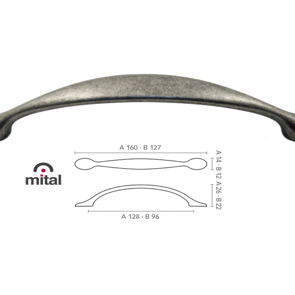 Maniglietta Mobile 3085 Interasse 96 Mm.127x26h Ferro Antico | Mital