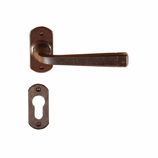 Maniglia FM044 Rosetta Stretta Bocchetta Foro Yale per Cilindro Europeo Forgiato Ruggine | Utensil Legno