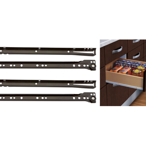 GUIDE PER CASSETTO A RULLI NYLON ESTRAZIONE PARZIALE PORTATA kg.25 MARRONE VARIE LUNGHEZZE | OMGE