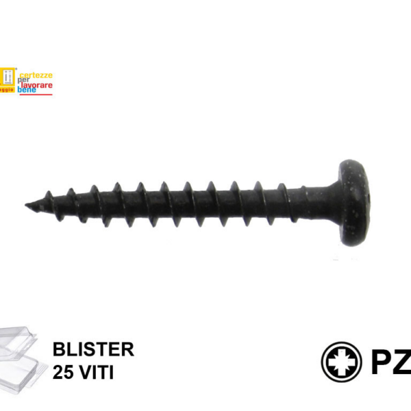 VITE TRUCIOLARE TC IMPRONTA CROCE PZ2 NERE IN BLISTER DA PEZZI 25 mm.4,0x VARIE LUNGHEZZE | TEC
