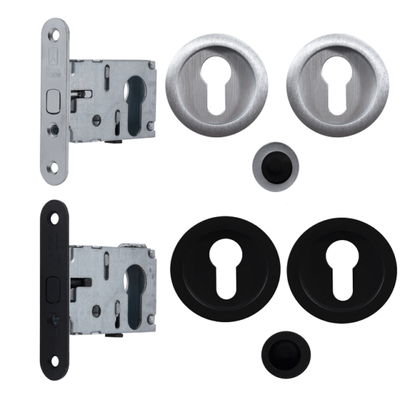 Maniglia Incasso Porta Scorrevole Modello Easy Tondo Foro Yale per Cilindro Europeo D.60/48+Serratura E50 Mod.027 Varie Finiture | Bonaiti