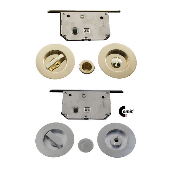 Maniglia Incasso Tonda Porta Scorrevole modello K105CT04 d.75/48 con Nottolino+Serratura E50 varie finiture | Comit