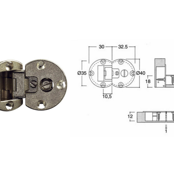 Cerniera Anta Ribalta d.35 Sganciabile+Basetta Nichel   Markant