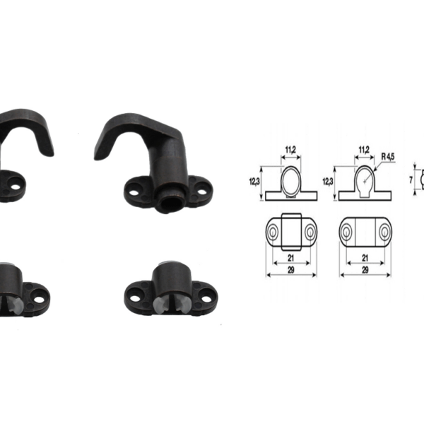 ACCESSORI PER SERRATURA ROTANTE GANCI+GUIDA ASTA VARIE FINITURE