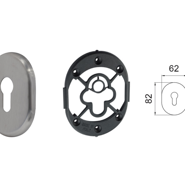 Bocchetta Ovale Foro Yale per Cilindro Europeo mm.60x85x8h AISI304 Inox Satinato  Fimet Maniglie