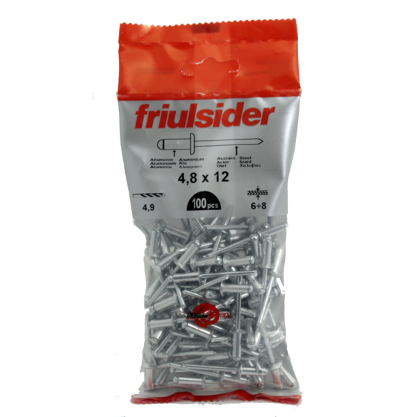 Rivetti Lega Alluminio in Blister Pezzi 100 mm. Ø4,8x12  Frulsider