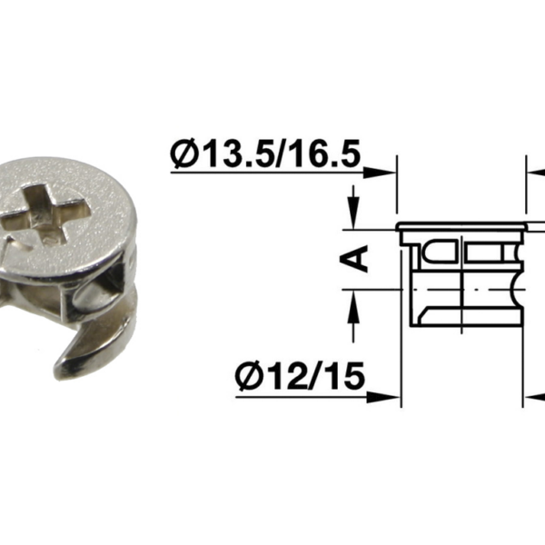 Giunto Minifix con Bordo di Copertura mm.15x12h Nichelato  Hafele