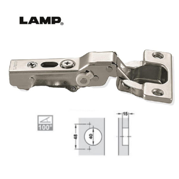 Cerniera con Ammortizzatore Integrato d.40 Spessore Anta 34mm 100° Collo Medio  Lamp