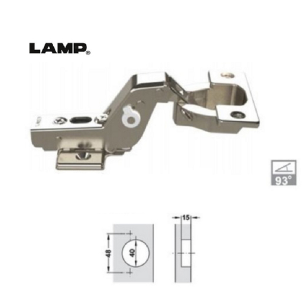 Cerniera con Ammortizzatore Integrato d.40 Spessore Anta 34mm 93° Collo Alto  Lamp