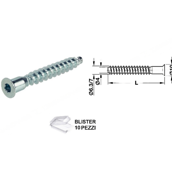 VITE GIUNTO CONFIRMAT PZD n.3 ZINCATO IN BLISTER DA PEZZI 10 d.7 VARIE LUNGHEZZE   HAFELE
