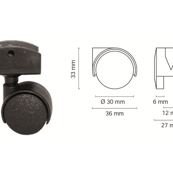 Ruota Nylon Doppia Portata Kg.25 Piastra U mm.18 Nero mm.30 | Maco