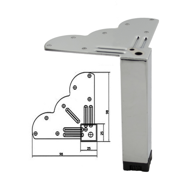 PIEDE ACCIAIO CON REGOLABILE 25x25 mm.  CROMATO prodotto da MANART