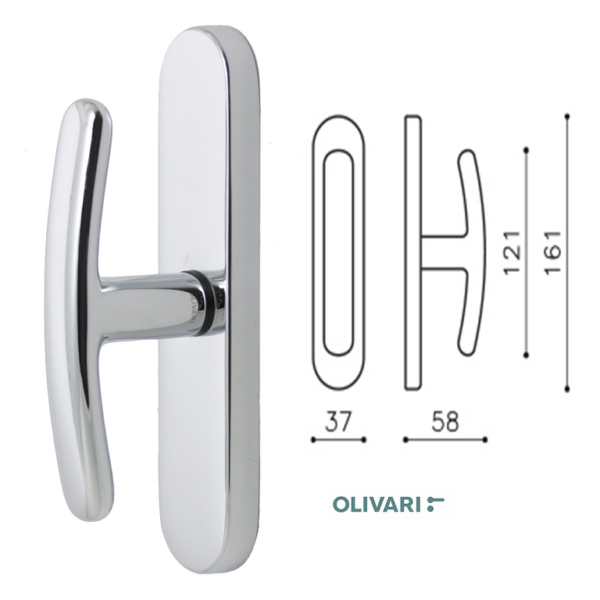 Maniglia per Finestra Cremonese Emilia Placca mm.161x37x58h CR-Cromato |  Olivari