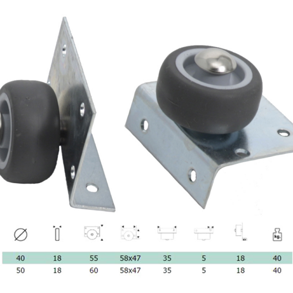 Ruota Gomma Grigia N/G Piastra Angolo 58x47 Portata kg.40 mm.40  Rocarr