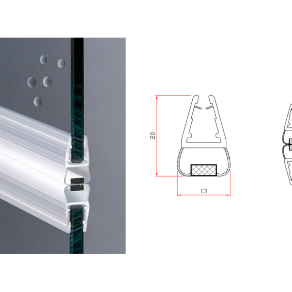 Guarnizione Box Doccia per Vetro Spessore mm.6-8 cm.200h con Magnete mm.20 X 13  | Trfo